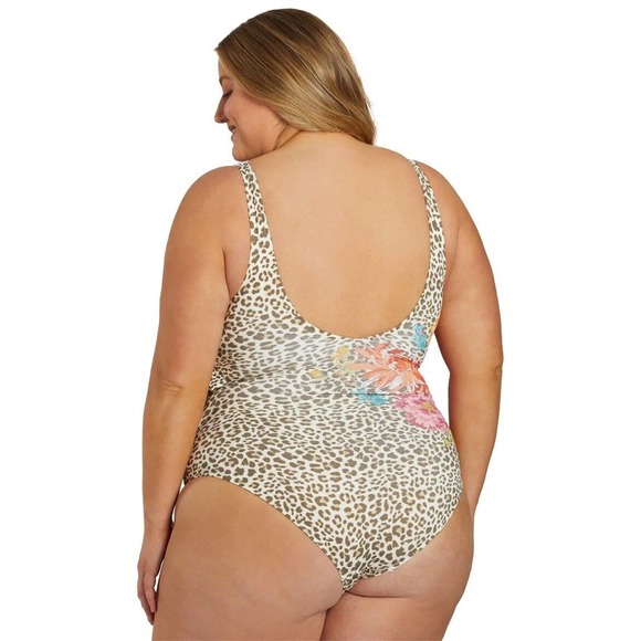 Johnny Was Multicolor Floral and Leopard One Piece Swimsuit - Picture 4 of 8